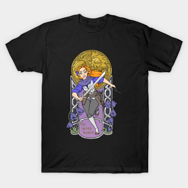 The Sword Maiden Art Nouveau T-Shirt by AcornInk